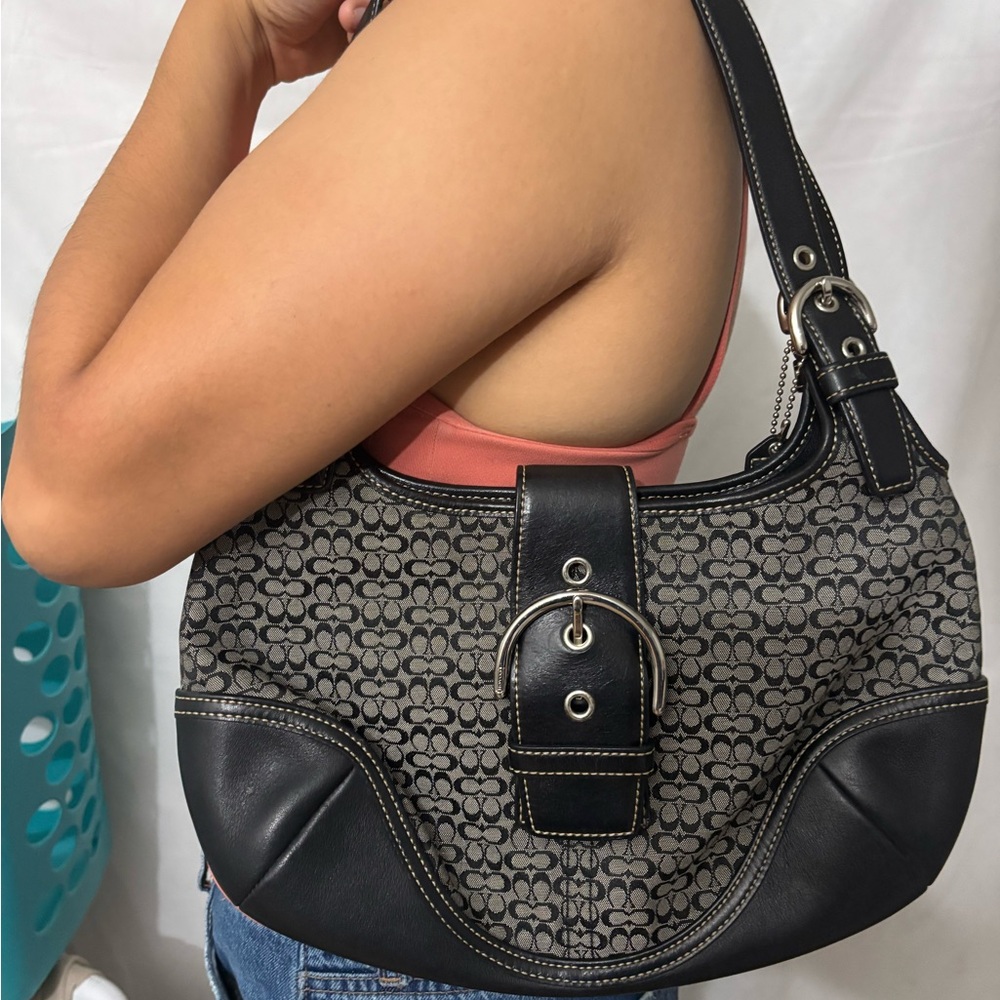 Coach Black and Gray Signature Shoulder Bag